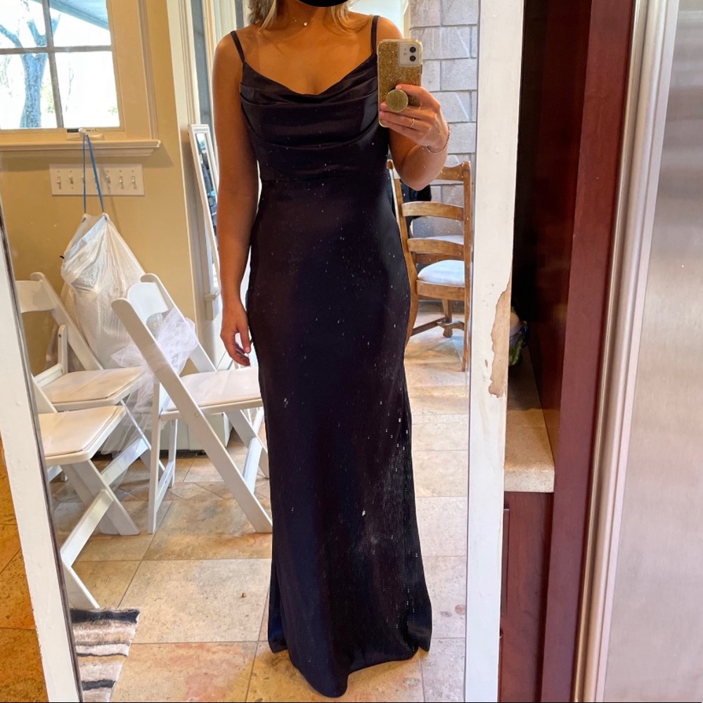 Revelry Skye Satin Navy Blue Dress - Picture 3 of 5